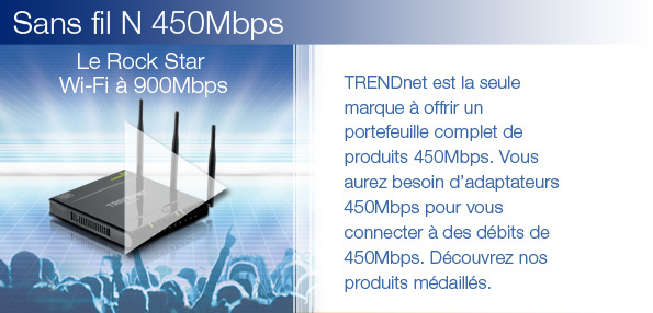 TRENDnet est la seule marque à offrir un portefeuille complet de produits 450Mbps. Vous aurez besoin d’adaptateurs 450Mbps pour vous connecter à des débits de 450Mbps. Découvrez nos produits médaillés. 