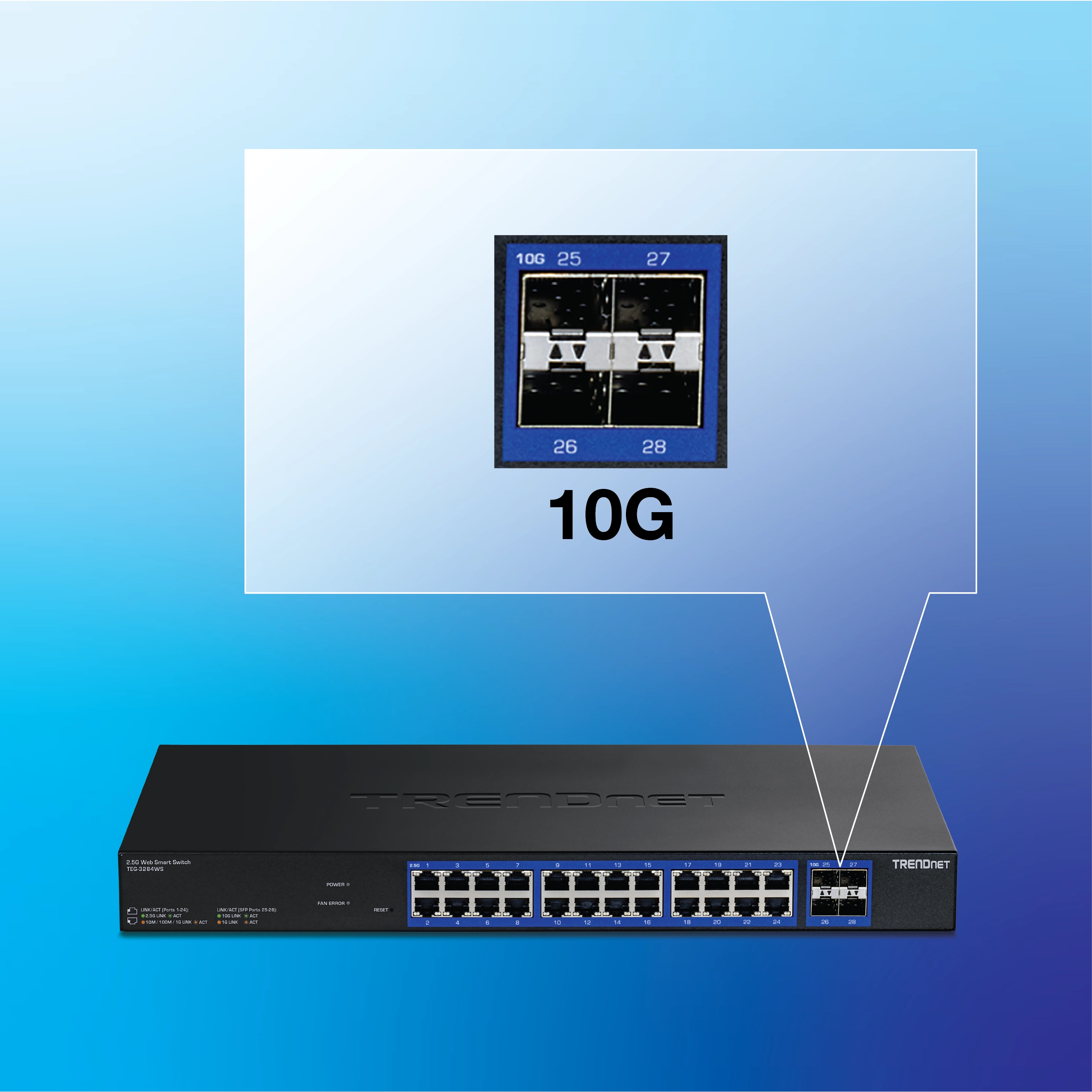 18-port network switch indicating 10G port speed.