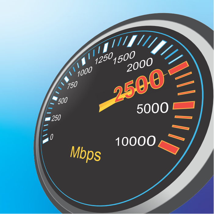 Internet speed gauge showing quick data transfer rate.