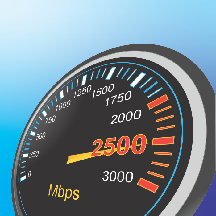 Internet speed gauge showing quick data transfer rate.