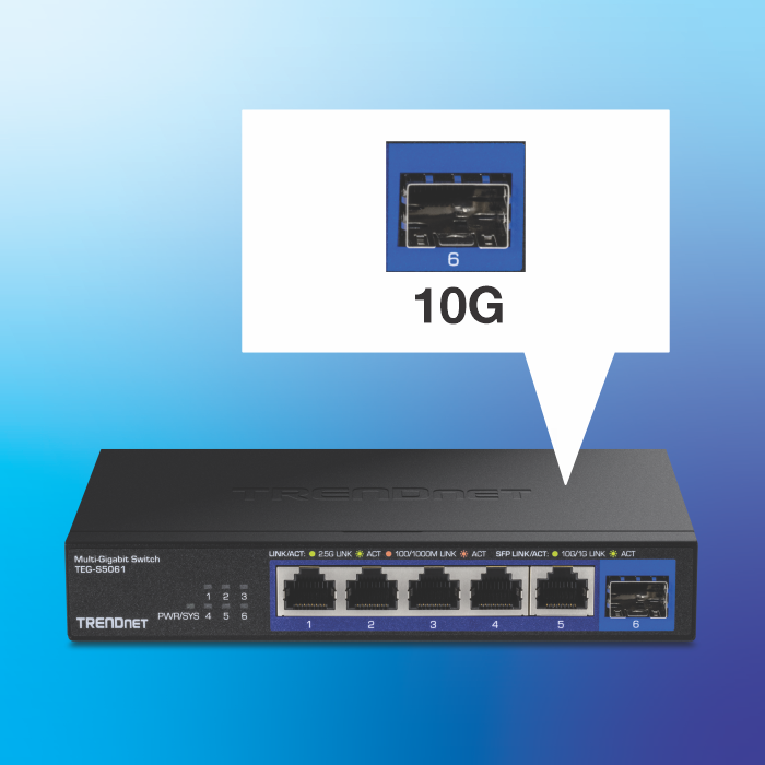 6-port network switch indicating 10G port speed.