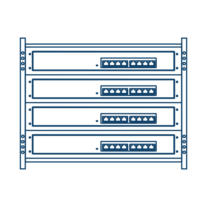 An illustration of a rackmount with four switches installed.