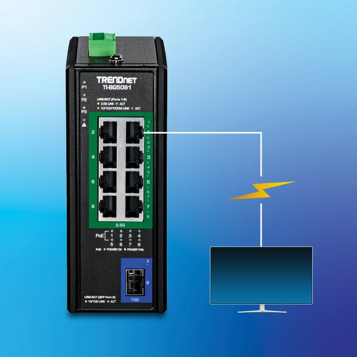 Le commutateur TRENDnet TI-BG5091 prend en charge jusqu’à huit appareils PoE avec un budget d’alimentation de 480 W, y compris PoE, PoE+ et PoE++.