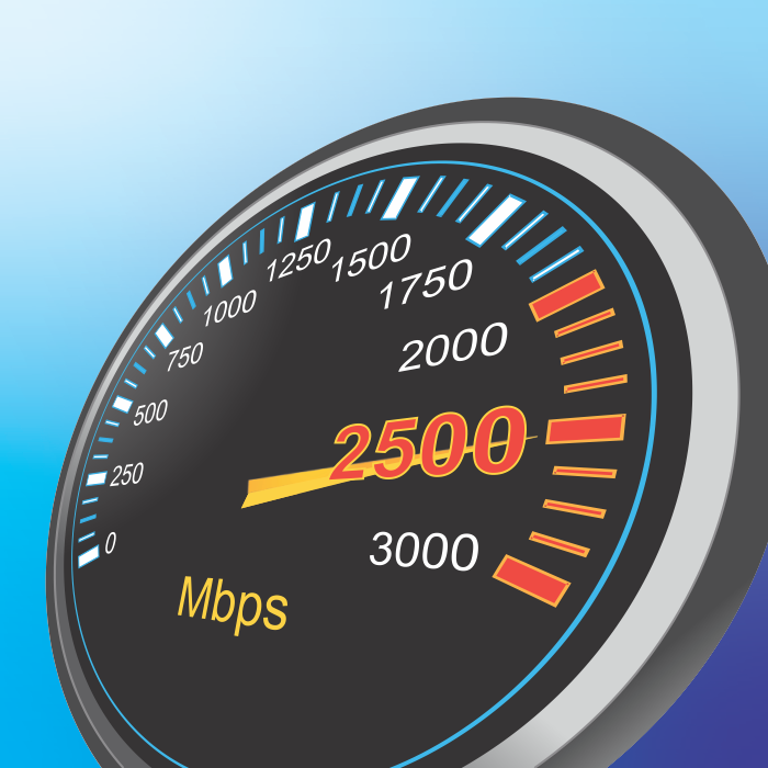 Internet speed gauge showing quick data transfer rate.