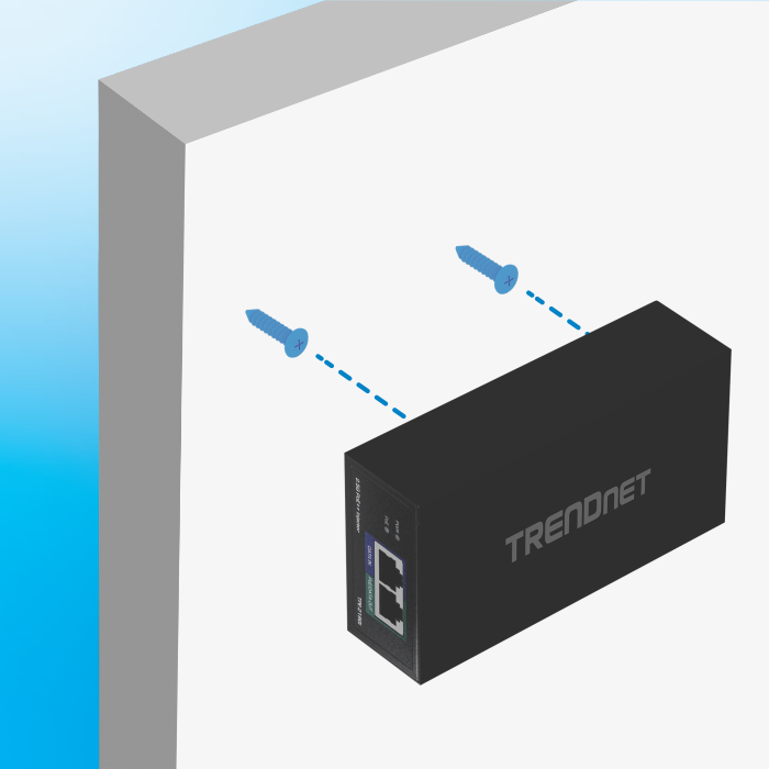 PoE++ Injector being mounted on a wall.