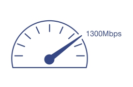 An internet speed gauge showing High-Speed 1300Mbps.