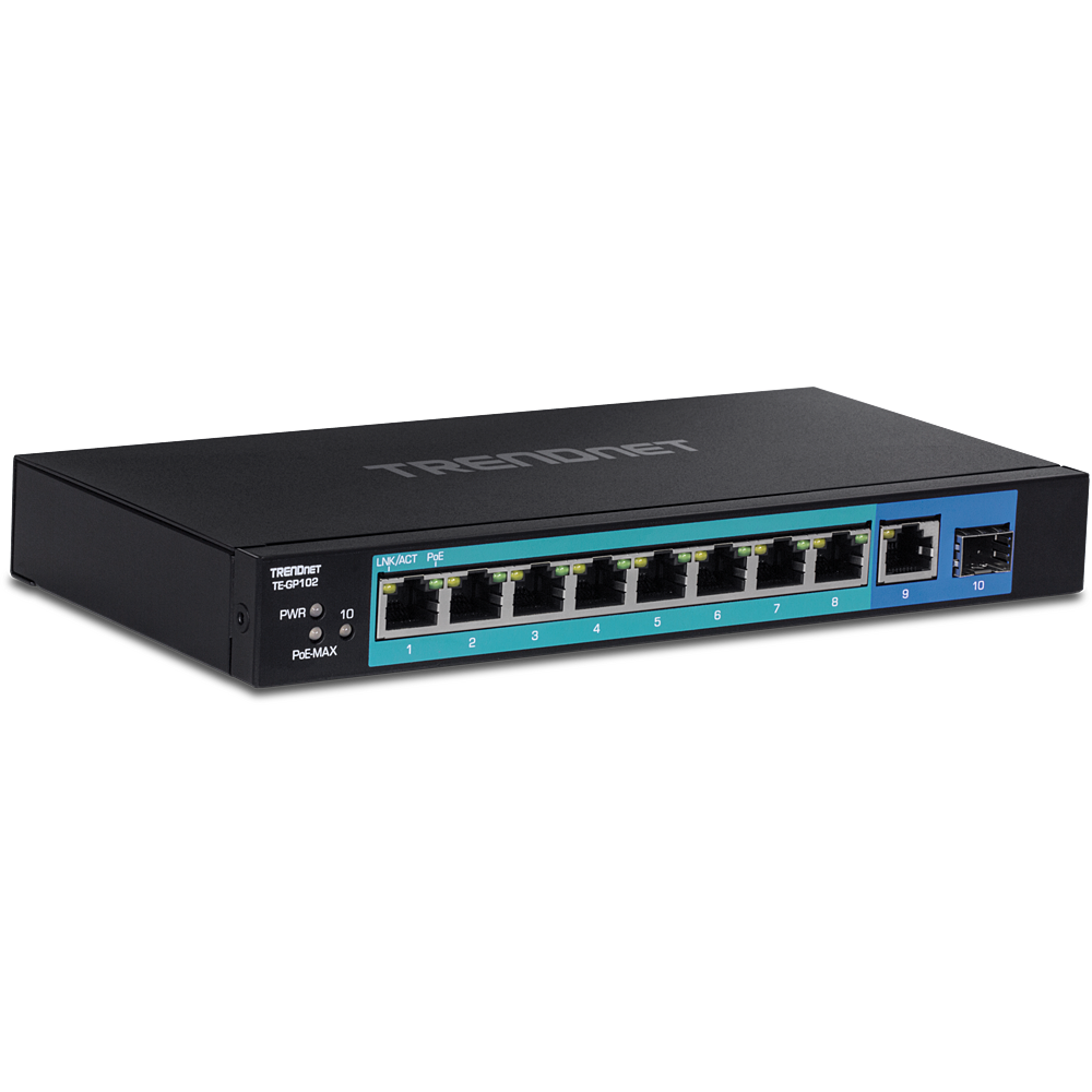 PoE Network Switch – 10-Port Unmanaged Gigabit PoE+ Switch - TRENDnet  TE-GP102