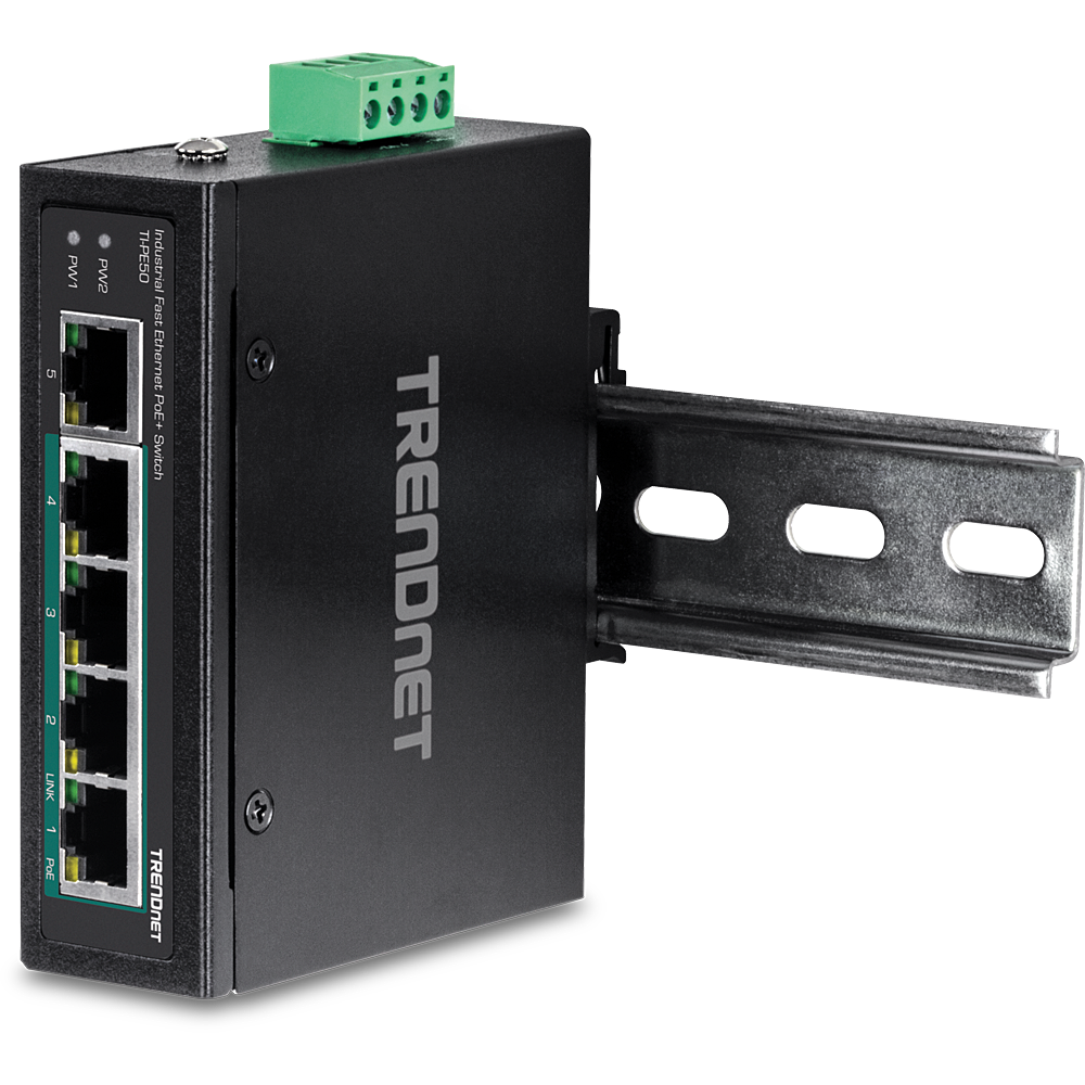 5-Port Industrial Fast Ethernet PoE+ DIN-Rail Switch (Certified  Refurbished) - TRENDnet RB-TI-PE50