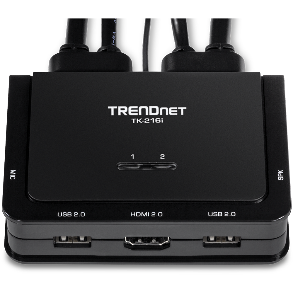 TRENDnet 2-Port 4K DisplayPort 1.2 KVM Switch with Audio, 4K UHD (3840 x  2160@60Hz), 3.5mm Speaker/Microphone, USB 2.0, Integrated Cables, Black, 