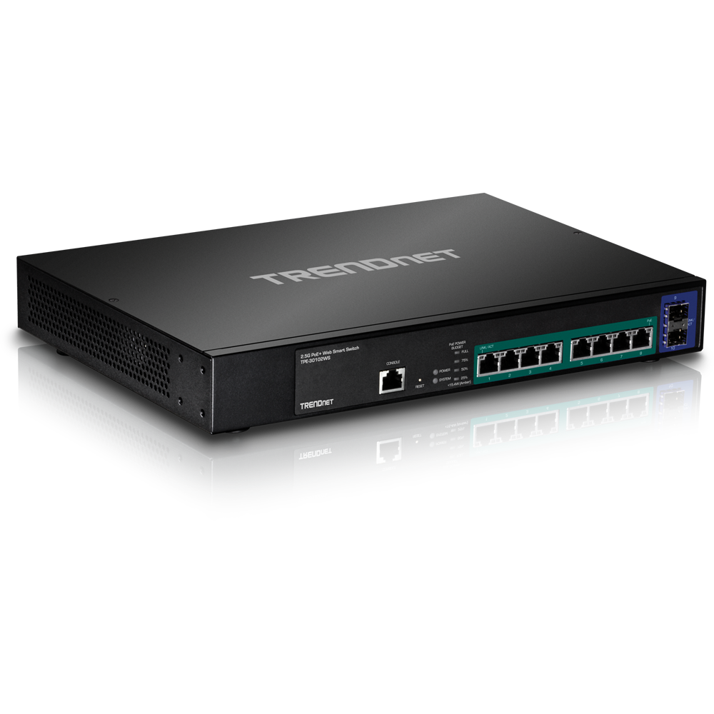 10-Port 2.5GBASE-T Web Smart PoE+ Switch with 2 x 10G SFP+ Slots - TRENDnet  TPE-30102WS