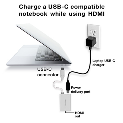 Adaptador de USB-C a HDMI con suministro de potencia y puerto USB 3.0 -  TRENDnet TUC-HDMI3