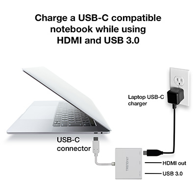 USB-C to HDMI with Power Delivery and USB 3.0 Port - USB-C Adapter -  TRENDnet TUC-HDMI3